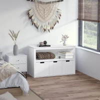 HOMCOM Aparador de Salón con 3 Cajones Extraíbles y Estantes Abiertos para Libros Juguetes Armario Auxiliar de Almacenamiento para Dormitorio Cocina 102x33x61,5 cm Blanco(m-10)