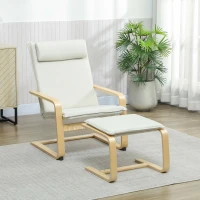 HOMCOM Poltrona com Otomano Poltrona de Leitura com Pernas de Madeira e Estofado em Linho 67x78x92 cm Creme(m-10)