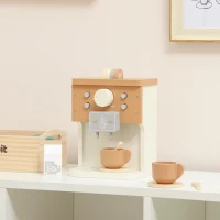 AIYAPLAY Set Mașină de Cafea din Lemn pentru Copii de la 3 Ani cu Accesorii, Maro(m-10)