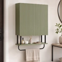 HOMCOM Bathroom Wall Cabinet Modern Space Saver Wall Mounted Cabinet Doors Storage Green(m-9)