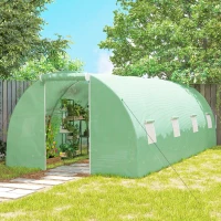 Outsunny Foliengewächshaus, begehbar, 8 Fenster mit Fliegennetz, robuste Folie, Stahlrahmen, 6 x 3 x 2 m, Grün(m-8)
