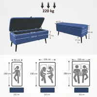 HOMCOM Pouf de 102 cm cu Spațiu de Depozitare, Material Textil cu Efect de In, Bancă pentru Dormitor și Living, Picioare din Oțel, Albastru Închis(m-3)