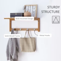 HOMCOM Wall Mounted Coat Clothes Hat Hanger 4 Hooks Rack Stand with Rail & Storage Shelf for Hallway Entryway Bedroom Bathroom(m-5)