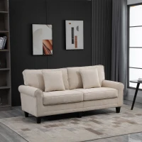 HOMCOM Canapé 3 places en tissu velours côtelé, canapé salon, 197 cm, avec accoudoirs et dossier rembourrées, canapé avec 2 oreillers, pieds en bois massif de pin, pour salon, chambre, bureau, beige(m-10)