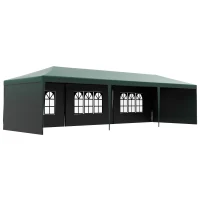 Outsunny 9 x 3 m Party Tent Gazebo Marquee Outdoor Patio Canopy Shelter with Windows and Side Panels Dark Green(m-1)