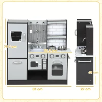 AIYAPLAY Bucătărie de jucărie pentru copii 3-8 ani din lemn cu accesorii, frigider, chiuvetă și butoane cu sunete, maro(m-3)