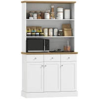 HOMCOM Cămară de Bucătărie cu 3 Rafturi Deschise, 3 Sertare și 2 Dulapuri, din Lemn, 101x39x180.5 cm, Alb și culoare Lemn(m-11)