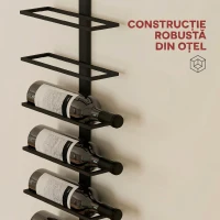 HOMCOM Suport de sticle de perete cu 10 rafturi din oțel, negru, pentru 10 sticle, 27x10x116 cm(m-6)