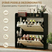 HOMCOM Scarpieră Slim cu 2 Sertare Rabatabile și 3 Compartimente Deschise, Capacitate 15 Pantofi, 83x24x90.5 cm, Negru(m-4)