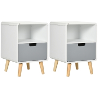HOMCOM Wooden Bedside Table End Nightstand With Drawer Wood Lamp Desk Storage Unit Bedroom Scandinavian Nordic Style, Set of 2