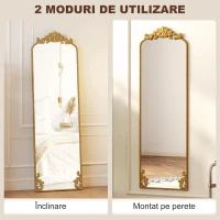 HOMCOM Oglindă de podea în stil baroc, din sticlă temperată și metal, 50x4.5x160 cm, aurie(m-6)