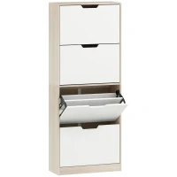 HOMCOM Scarpiera Salvaspazio Slim a 4 Cassetti per 20 Paia di Scarpe 62.5x26x156 cm, color Legno e Bianco(m-1)