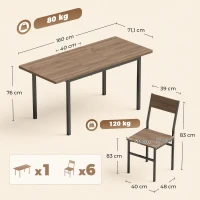 HOMCOM Conjunto de Mesa de Jantar Extensível 120-160 cm e 6 Cadeiras Empilháveis para 4-6 Pessoas Castanho Efeito Madeira(m-3)