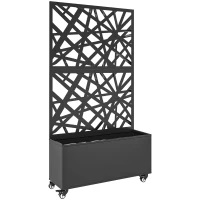 Outsunny Blumenkasten mit Sichtschutz Pflanzkasten mit Rolle Rankgitter 90 x 30 x 160 cm Metall Schwarz(m-1)
