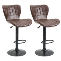 HOMCOM Bar Stools Set of 2 Adjustable Height Swivel Bar Chairs in PU Leather with Backrest & Footrest, Brown(m-10)
