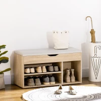 HOMCOM Pantofar Economisitor de Spațiu, Tapițat, cu 2 Rafturi Deschise și Compartiment Ascuns, din Lemn și Piele PU, 80x30x45 cm(m-10)