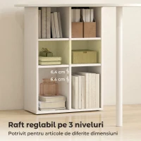 HOMCOM Birou pentru Cameră cu Blat Curbat, 6 Rafturi și 4 Polițe Reglabile, din Oțel și Lemn, 100x59x75,5 cm, Alb(m-6)