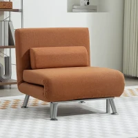 HOMCOM Single Linen-Feel Sleeper Chair - Coffee(m-10)