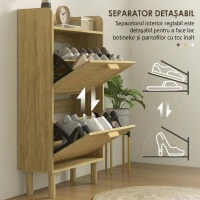 HOMCOM Dulap pentru Pantofi Slim pentru Hol, cu 2 Sertare Rabatabile, Rafturi Reglabile și Blat Superior, Stejar(m-6)