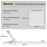 Outsunny Set 2 Șezlonguri de Soare Pliabile cu Spătar Reglabil și Geantă, 48x134x36-45 cm, Bej(m-3)