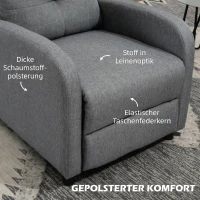HOMCOM Fotoliu Reclinabil 155° max cu Tapițerie din Material Textil cu Aspect de In, Gri, și Suport pentru Picioare, 67x87x98 cm(m-5)