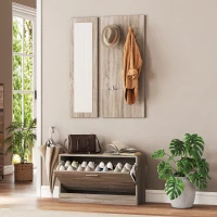 HOMCOM Set da Ingresso 3 Pezzi con Scarpiera, Appendiabiti e Specchio, in Legno e Vetro, color Legno e Bianco(m-10)