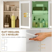 HOMCOM Mobilier Baie Slim cu Dulapuri și Ușă din Sticlă, Mobil Economisitor de Spațiu cu Raft Deschis, Sertar, Rafturi Reglabile, Coloană Modernă, 40x30x165 cm, Alb(m-5)
