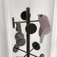 HOMCOM Cuier de Podea cu Suport pentru Umbrele și 8 Cârlige Metalice Ø34 x 177cm, Negru(m-7)