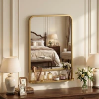 HOMCOM Modern Rectangular Wall Mirror with Storage Shelf, 70 x 50 cm, Gold Tone(m-2)