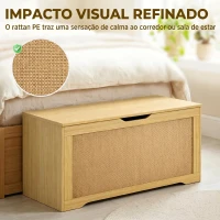 HOMCOM Baú de Arrumação 136L com Painel de Ratã e Tampa com Braços de Apoio, 100x40x45 cm, Carvalho(m-4)