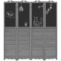 HOMCOM Biombo Separador de Ambientes Dobrável de 4 Painéis de Madeira com Quadros 162x172 cm Cinzento(m-11)