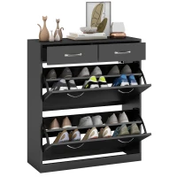 HOMCOM Dulap pantofi pentru 12 perechi cu 2 rafturi interioare ajustabile și 2 sertare, din lemn, 80x30x91.5 cm, negru(m-11)