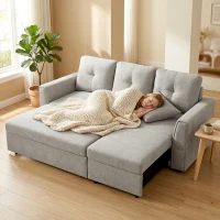 HOMCOM 3-Sitzer-Sofa mit Bettfunktion, Schlafsofa mit Chaiselongue, Polstersofa, Grau(m-9)