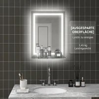 kleankin Oglindă de baie cu lumini LED reglabilă în 3 culori, cu raft din sticlă, 50x12x70 cm, argintiu(m-7)
