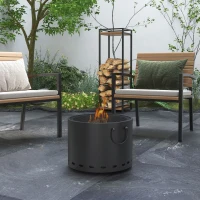 Outsunny Smokeless Fire Pit, 38cm Portable Wood Burning Firepit with Spark Screen and Poker, Low Smoke Camping Bonfire Stove for Garden Patio Picnic, Dark Grey(m-10)