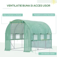 Outsunny Seră pentru Grădină 3X2X2m din Oțel și Acoperire pe, UșI cu Fermoar șI Ferestre cu Plasă, Verde(m-4)