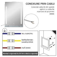 kleankin Oglindă de baie cu lumină LED reglabilă în 3 culori și raft din sticlă, 50x12x70 cm, argintiu(m-6)