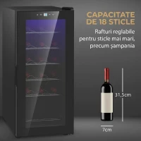 HOMCOM Frigider pentru Vinuri cu Capacitate de 18 Sticle, Display Digital, Lumină LED și Control al Temperaturii, Negru(m-4)