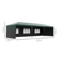 Outsunny 9 x 3 m Party Tent Gazebo Marquee Outdoor Patio Canopy Shelter with Windows and Side Panels Dark Green(m-3)