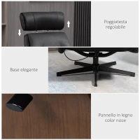 HOMCOM Poltrona Reclinabile con Poggiatesta Regolabile e Seduta Imbottita, in Acciaio e Legno, 84x83x103 cm(m-6)