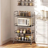 HOMCOM Desserte cuisine, chariot de service à 4 niveaux en acier inoxydable 201 avec poignées, roues, 60 x 35 x 100 cm, argenté(m-10)