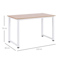 HOMCOM Computer Desk, Writing Table, 120 x 60 x 76cm Workstation for Home Office, Study with Metal Frame, Simple Assembly, White(m-3)