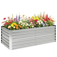 Outsunny Pflanzenkübel, Handliches Blumenbeet zum Anpflanzen, Hegen und Pflegen, Hochbeet, Stahl, Silber(m-11)