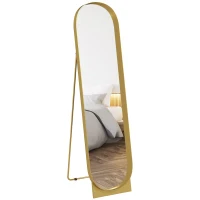 HOMCOM Oglindă de podea modernă cu cadru din metal, autoportantă sau de perete, 40x150 cm, auriu(m-11)