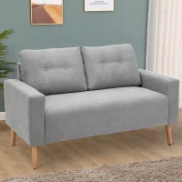 HOMCOM Sofá de 2 Plazas con 2 Cojines Reposabrazos y Patas de Madera de Caucho para Dormitorio Oficina 145x76x88 cm Gris(m-10)