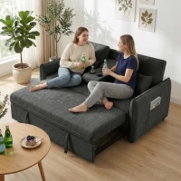 HOMCOM Sofá-Cama 2 Lugares 3 em 1 com Mesa Auxiliar Porta-Copos Encosto Ajustável Bolsos Laterais 2 Almofadas Cinzento Escuro(m-9)