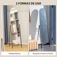 HOMCOM Espejo de Cuerpo Entero Arqueado 160x40 cm sin Marco Soporte de Metal Espejo de Pie o Apoyado en la Pared Negro(m-5)