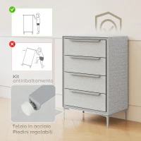 HOMCOM Cassettiera 4 Cassetti in Acciaio con Rivestimento in Tessuto Effetto Lino, 60x36x88 cm, Grigio(m-6)