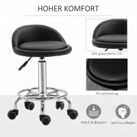 HOMCOM Rollhocker mit Rückenlehne 57-72 cm höhenverstellbar Drehhocker für Büro Salon Massage(m-4)