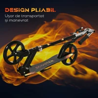 HOMCOM Trotinetă pentru Copii 7-14 Ani cu Ghidon Reglabil pe 3 Înălțimi, 86x35x93/98/103 cm, Neagră(m-5)